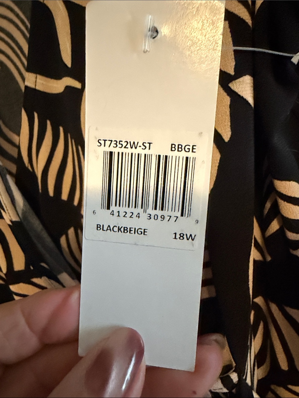 JM Collection Black and Cream Abstract Leaf-Print Wrap Midi Dress - Picture 3 of 4